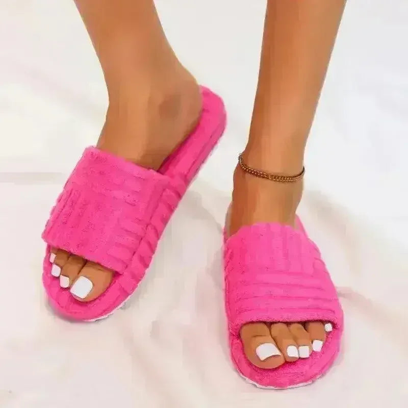 Thick Bottom Embossed Cotton Fur Women Slippers - Femstylo