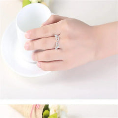 Korean Light Luxury Zircon Angel Wings Ring Elegant Silver Color Adjustable Finger Rings For Women Party Birthday Jewelry Gift
