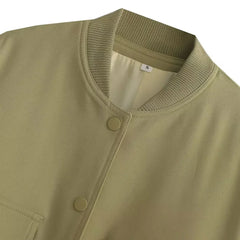 TRZA Women Fashion With Pockets Bomber Jacket Coats Vintage Long Sleeve Front Button Casual Female Outerwear Chic Tops