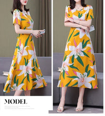 New Fashion Casual 2024 Summer Elegant Dresses For Women O-Neck Print Vintage Short Sleeve Dress Loose Women Clothing