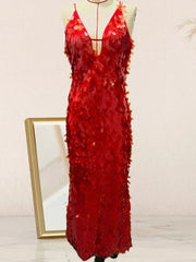 Sexy Women Maxi Dresses Elegant Sequins Sleeveless Female Long Dress Fashion Solid Deep V Neck Ladies Party Robe Dress