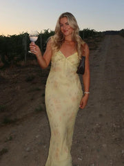 Cryptographic Summer Floral Print Plunge Maxi Dress Outfits Sexy Backless Fairy Sun Dresses Vacation Beachwear Vestido Coquette