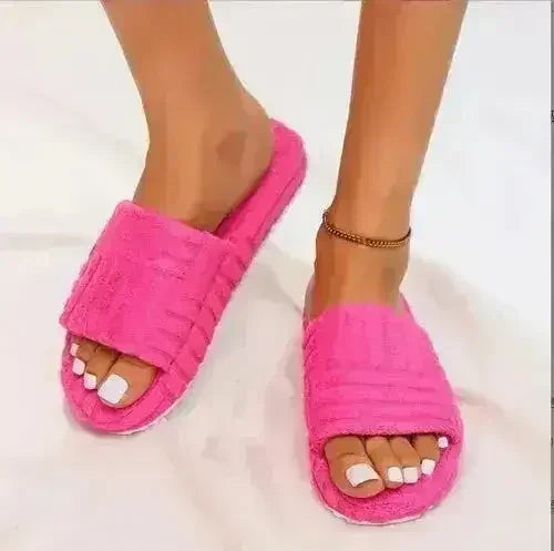 Thick Bottom Embossed Cotton Fur Women Slippers - Femstylo