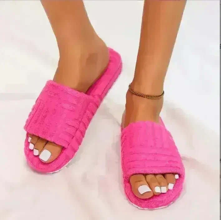 Thick Bottom Embossed Cotton Fur Women Slides - Femstylo