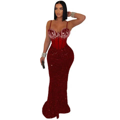 Long Dress Women Sexy Party Dresses Sling Bodycon Vestidos Streetwear Club Sequin Hot Drilling Elegant High Waist Y2k Evening