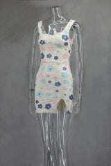 Colorful Rhombus Sequins Sexy Mini Dress Elegant Chic Straps Slit Bodycon Party Dresses Summer Holidays Evening Women Dress 2025