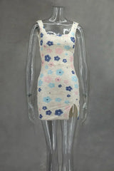 Colorful Rhombus Sequins Sexy Mini Dress Elegant Chic Straps Slit Bodycon Party Dresses Summer Holidays Evening Women Dress 2025