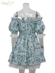 Clacive Summer Slim Print Women's Dress Fashion Slash Neck Short Sleeve Mini Dresses Elegant High Waist Patchwork Female Dress