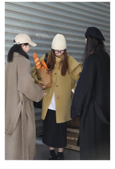 CHIC VEN Korean Women Woolen Coat Single Breasted Loose Stand Collar Belt Long Double-sided Ladies Overcoat Autumn Winter 2024