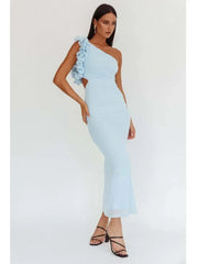 Articat Elegant Slant Shoulder Flower Bodycon Party Club Evening Dress Women Sexy Backless Slim Spring/Summer New 2025 Vestido