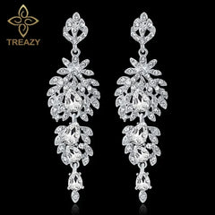 TREAZY Fashion Crystal Wedding Drop Earrings for Women Silver Color Bridal Dangle Earrings Brides Gifts Birthday Party Jewelry