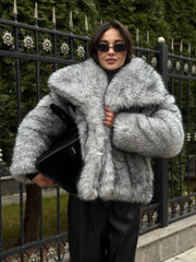 Fashion Warm Long Sleeves Lapel Coats Elegant Thicken Fur Coat For Women Casual Solid 2025 Winter New Lady Faux Fur Coat Street