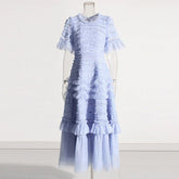 Patchwork Edible Tree Fungus Elegant Dresses For Women Round Neck Short Sleeve High Waist Temperament Dress Female Fashion