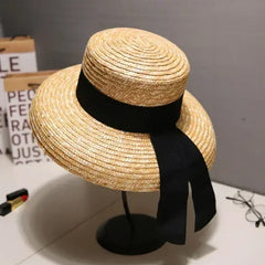 Straw summer hat French elegant ladies seaside travel sun hat Hepburn style wide brim hat 햇빛가리개 모자 모자