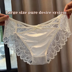 Plus Size Silk Shorts Sexy Lady Lace Hollow Breathable Satin Panties Women