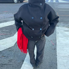 Fashion Women's Stand Collar Woolen Coats Long Sleeve Loose Female Short Coat 2025 Autumn Winter Office Lady Street Jacket