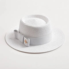 NEW Spring Summer Straw Hats for Women Round Bumpy Surface Flat Top Bowknot Dress Cap Travel Beach Sun Hat Gorra