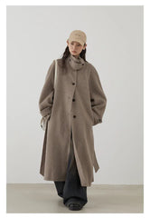 CHIC VEN Korean Women Woolen Coat Single Breasted Loose Stand Collar Belt Long Double-sided Ladies Overcoat Autumn Winter 2024