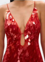 2025 Glitter Sequins Spaghetti Straps Women's Evening Dress Sleeveless Backless High Waist Floor Length Lady Birthday Party Gown