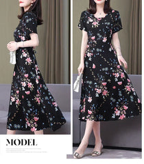 New Fashion Casual 2024 Summer Elegant Dresses For Women O-Neck Print Vintage Short Sleeve Dress Loose Women Clothing