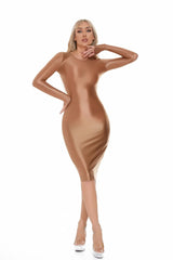 Sexy Women Oil Glossy Shiny Tight Pencil Dress Stain Smooth Bodycon Dress Elastic Push Up Packet Hip Stretch Step Dress