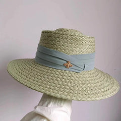 Summer Straw Hat 2024 New Flat Top French Straw Hat Elegant Women's Outdoor Vacation Sun Hat Summer Hat 모자 gorras beach