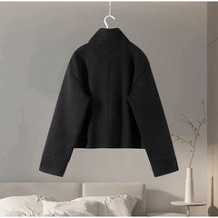 Stand Collar Women Winter Woolen Coats 2025 Autumn Single Breasted Loose Female Long Sleeve Jacket Office Lady Street Short Coat