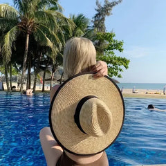 New 2024 Belt Strap Straw Sun Hat For Women Fashion Vacation Beach UV Hats Summer Wide Brim Travel Panama Hats Outdoor Wholesale