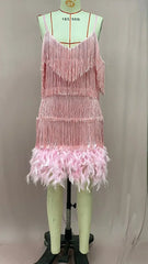 2024 Summer New Fashionable Framed Sequins Feather Patchwork Dress Colorful Amazon Direct Sales Women's Sleeveless Dress