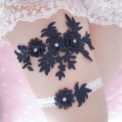 K03 2 PCS Sexy Lace Flower Crystal Pearls Wedding Garter Belt Thigh Ring Bridal Leg Garter Stocking Garter Belt Girl Women