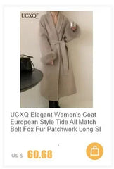 UCXQ Elegant OL Office Lady Overcoats Fur Patchwork Long Sleeve Woolen Coat Beautiful Women's Clothing Jacket Autumn 2025 Spring