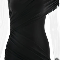 Irregular Pleated Mini Dress | Tassel Hem Streetwear Dress - Femstylo