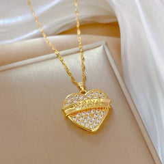 Trendy Heart Stainless Steel Zirconia Necklaces For Women Girls Love Gold Color Metal Necklace Party Birthday Daily Jewelry