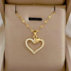 Trendy Heart Stainless Steel Zirconia Necklaces For Women Girls Love Gold Color Metal Necklace Party Birthday Daily Jewelry