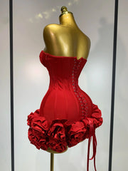 Women Evening Bandage Dress Strapless Bodycon Flowers Mini Celebrity Sexy Birthday Party Dresses Photo Shoot Nightclub Outfit