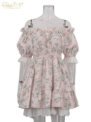 Clacive Summer Slim Print Women's Dress Fashion Slash Neck Short Sleeve Mini Dresses Elegant High Waist Patchwork Female Dress