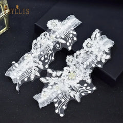 K03 2 PCS Sexy Lace Flower Crystal Pearls Wedding Garter Belt Thigh Ring Bridal Leg Garter Stocking Garter Belt Girl Women