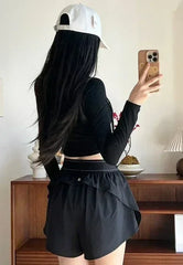 Outdoor Running Anti-Shine Sports Shorts Letter High Waisted Webbing Yoga Fitness Quick Dry Shorts