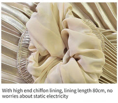 Classic Golden Velvet Pleated Skirt High Waist Retro Style Fashion Office Lady Pleated Long Skirt Winter Velvet Skirt 90cm Long