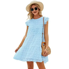 Women’s Floral A-Line Dress – Round Neck Mini Dress in 4 Colors - Femstylo