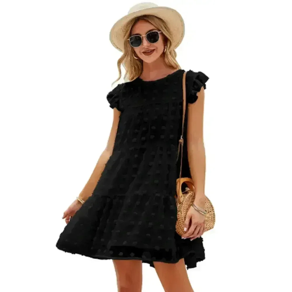 Women’s Floral A-Line Dress – Round Neck Mini Dress in 4 Colors - Femstylo