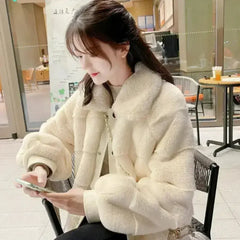 White Faux Fur Jacket – Vegan Leather Trimmed Cuffs | S-XXL - Femstylo