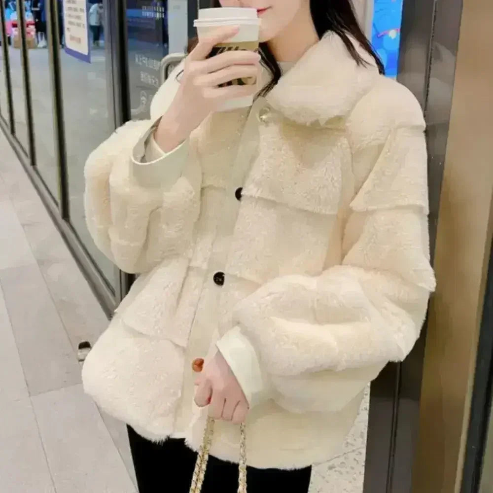 White Faux Fur Jacket – Vegan Leather Trimmed Cuffs | S-XXL - Femstylo