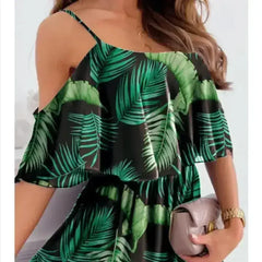 Cold Shoulder Chiffon Beach Dress - Flowy Ruffle Summer Dress - Femstylo