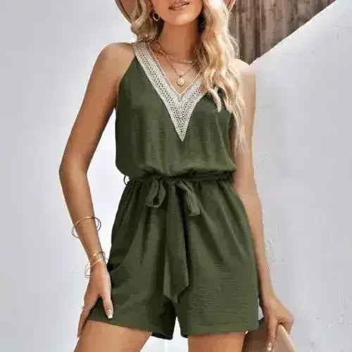 Women Sleeveless V-Neck Romper – Stylish Summer Romper - Femstylo
