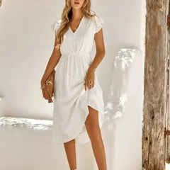 Women V Neck Ruffle Sleeve Summer Dress - Femstylo - Femstylo