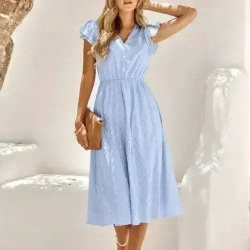 Women V Neck Ruffle Sleeve Summer Dress - Femstylo - Femstylo