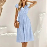 Women V Neck Ruffle Sleeve Summer Dress - Femstylo - Femstylo