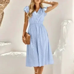 Women V Neck Ruffle Sleeve Summer Dress - Femstylo - Femstylo