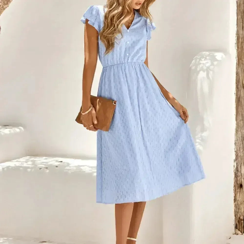 Women V Neck Ruffle Sleeve Summer Dress - Femstylo - Femstylo